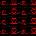 Lace pattern with repeating red hearts on a black background.Seamless vector image. Royalty Free Stock Photo